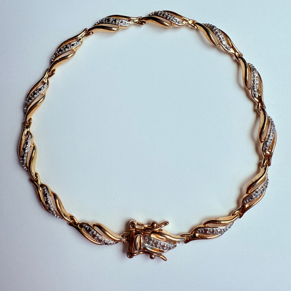 Gold Vermeil Two Tone Illusion Setting Tennis DL Bracelet Sterling Silver 925 - Picture 1 of 9